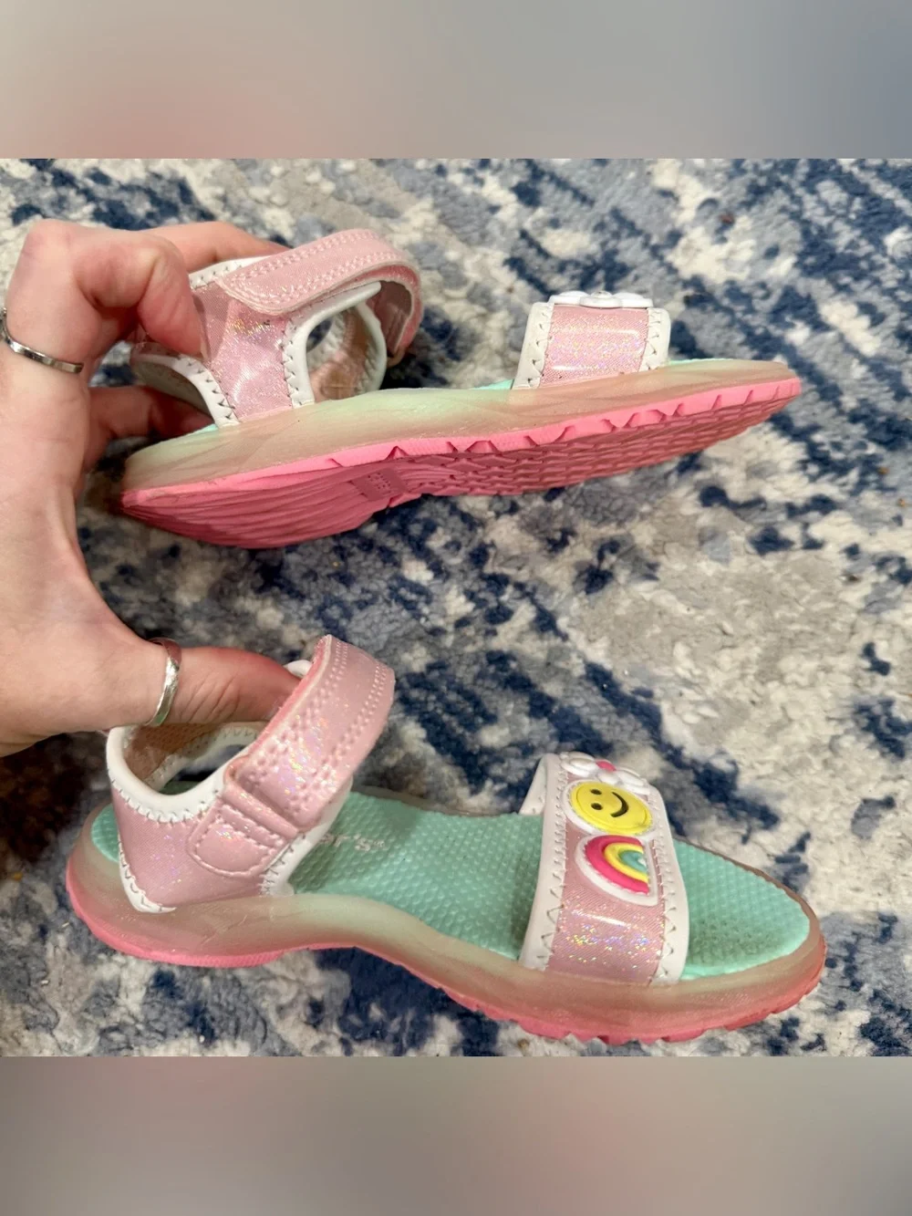 Carter's Pink Sandals with Rainbow & Smiley Charms